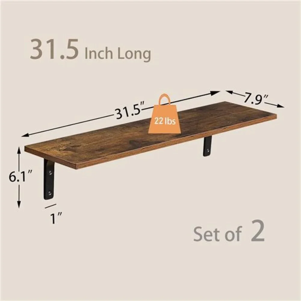 Long Wall Shelves, 31.5 Inch Wall Mounted Shelves Set of 2, Easy-to-Install